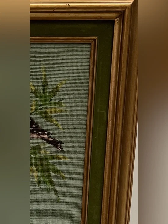 Vintage Framed Petit Point Needlework – Two Birds on Bamboo ,Made in Mexico 1997 - Picture 8 of 17